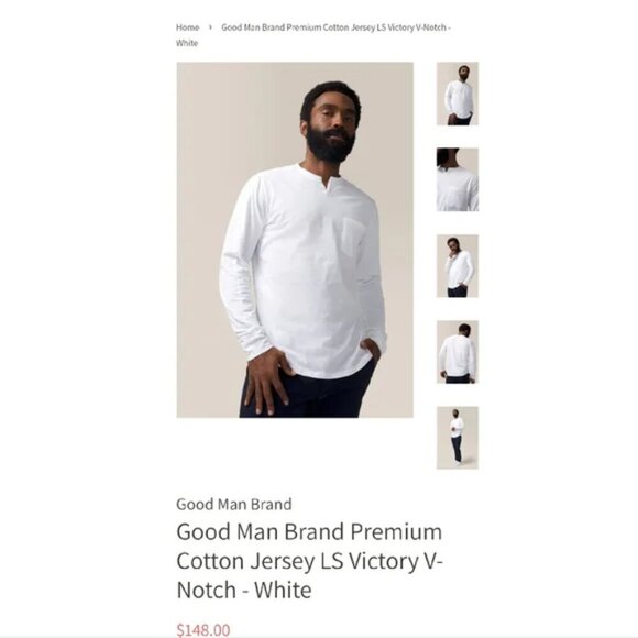 Good Man Brand | Victory V-Notch Long Sleeve Tee In White - Picture 4 of 12